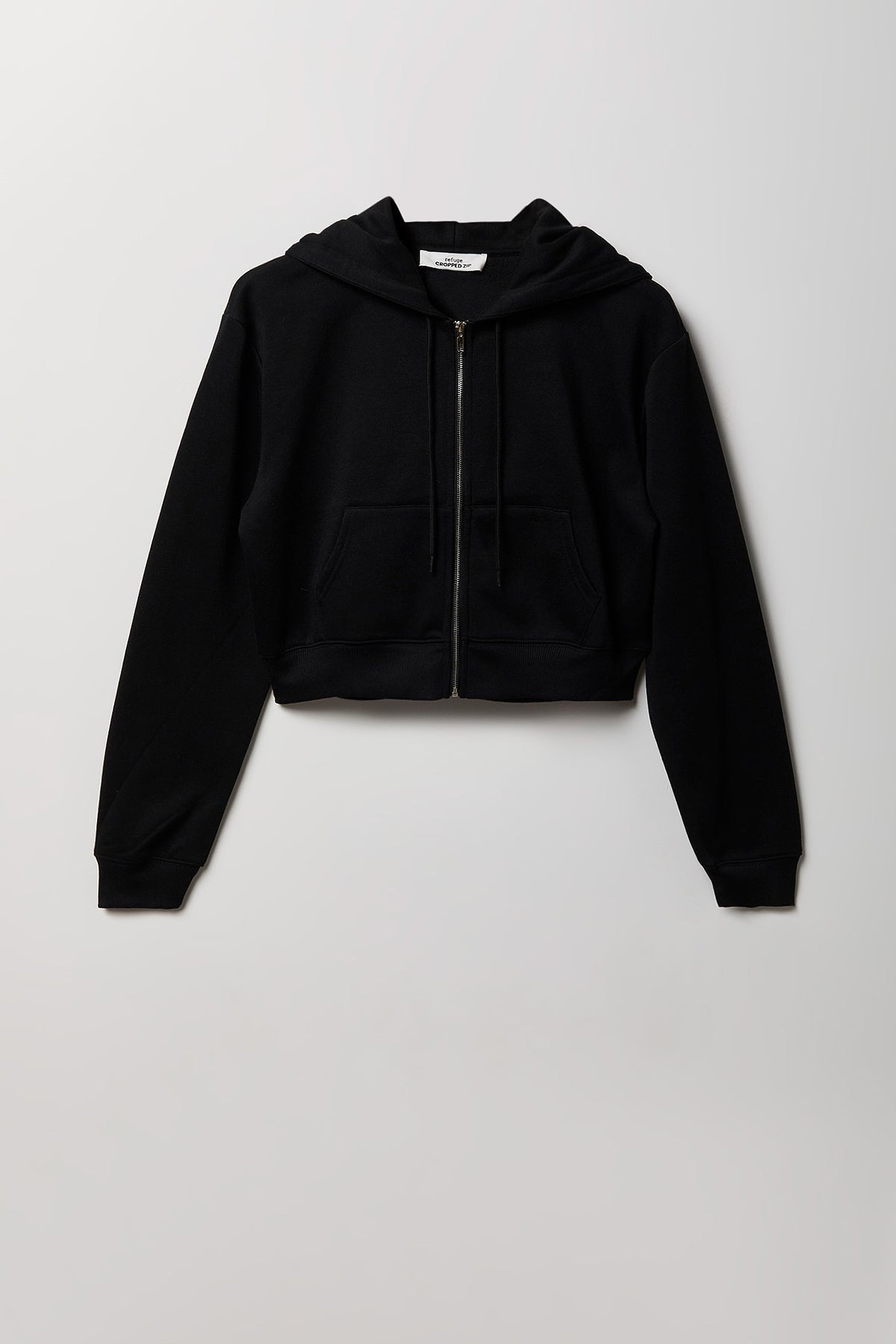 Alt View 4. Fleece Cropped Zip Hoodie - Black