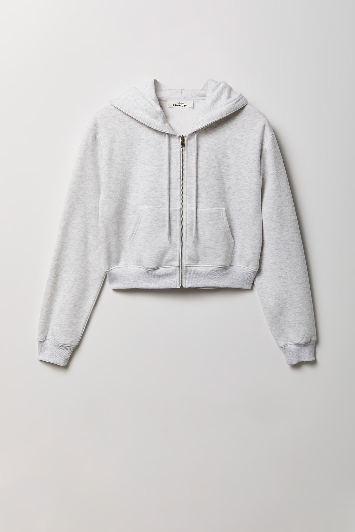 Alt View 4. Fleece Cropped Zip Hoodie - Light Grey