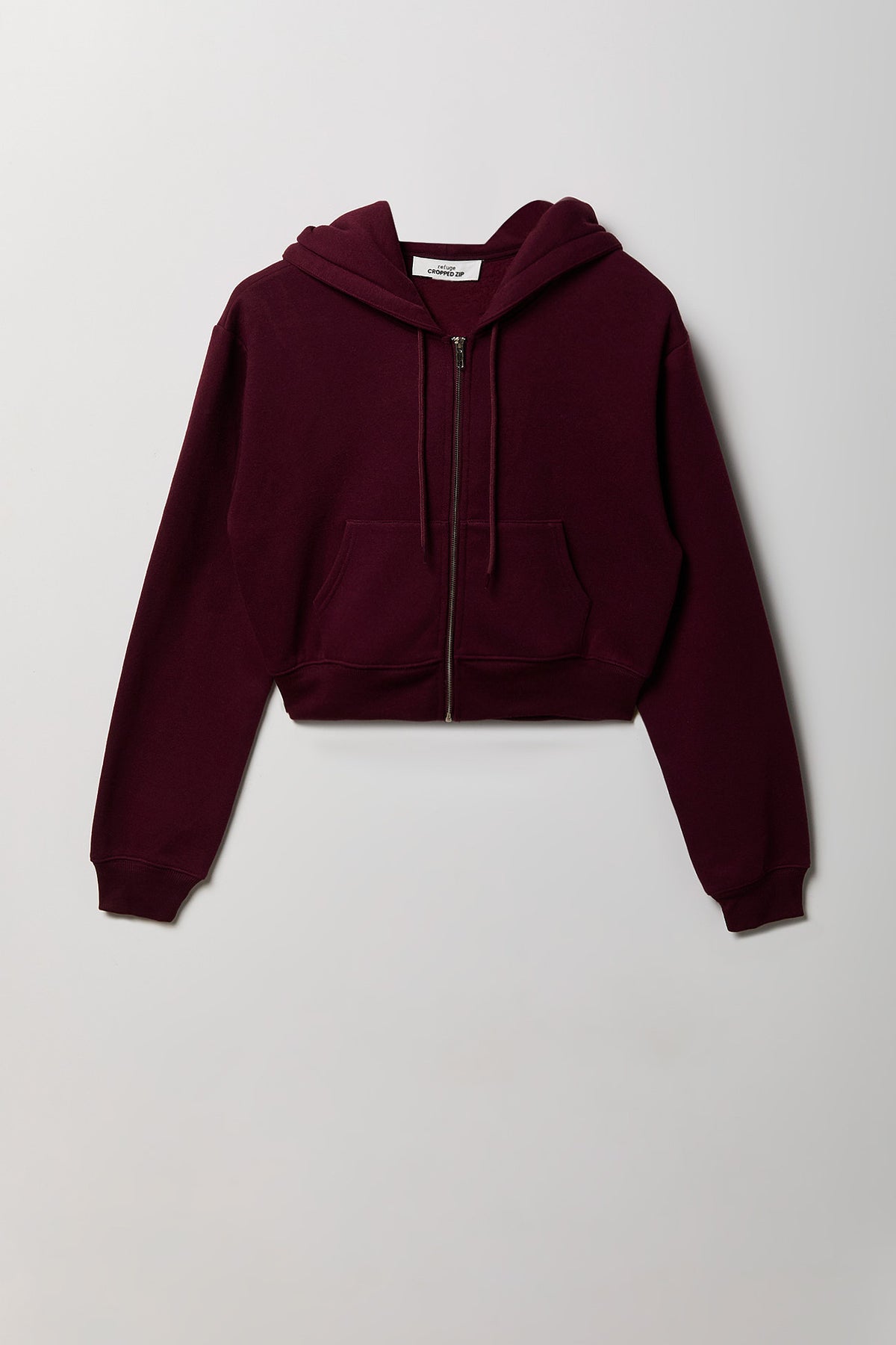 Alt View 4. Fleece Cropped Zip Hoodie - Burgundy