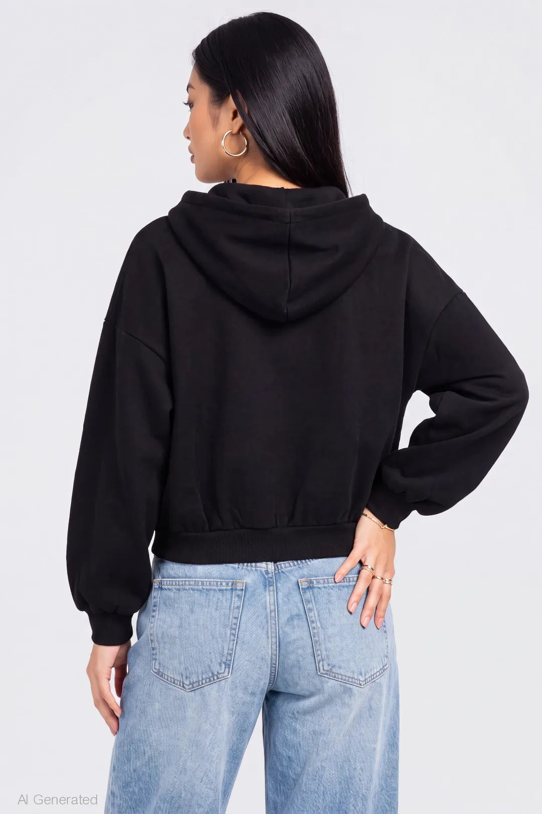 Alt View 2. Fleece Boxy Zip Hoodie - Black