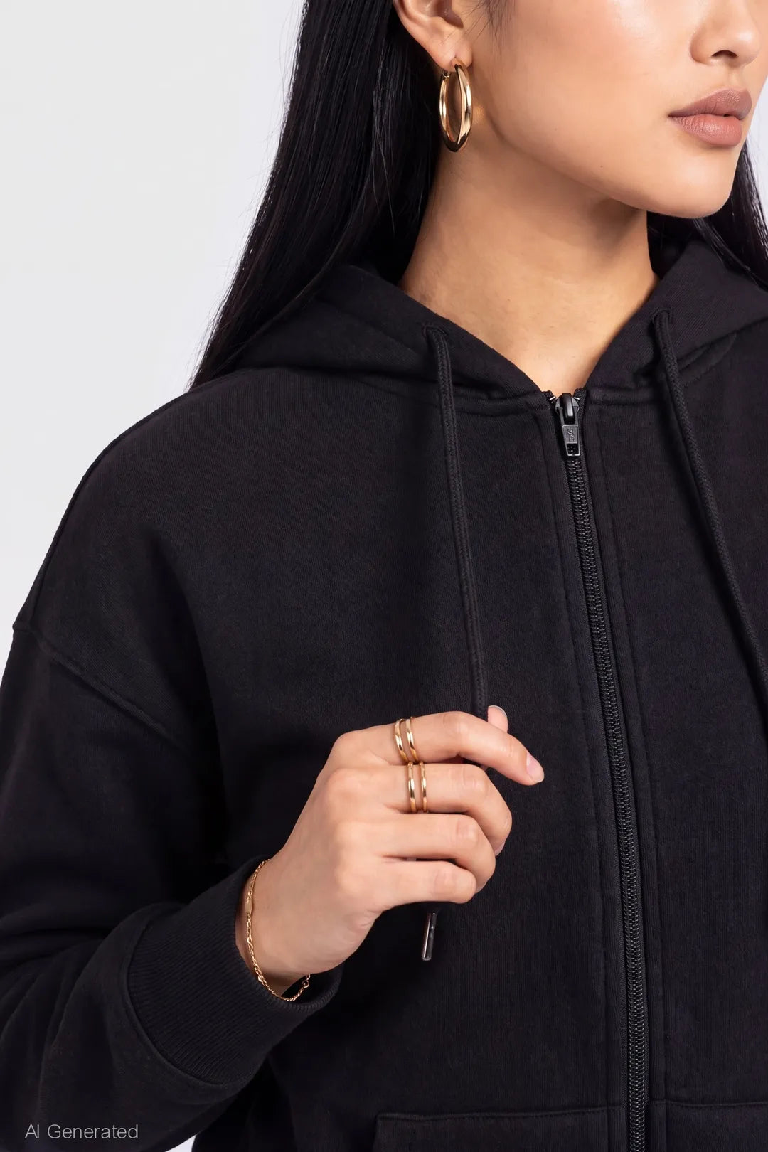 Alt View 4. Fleece Boxy Zip Hoodie - Black