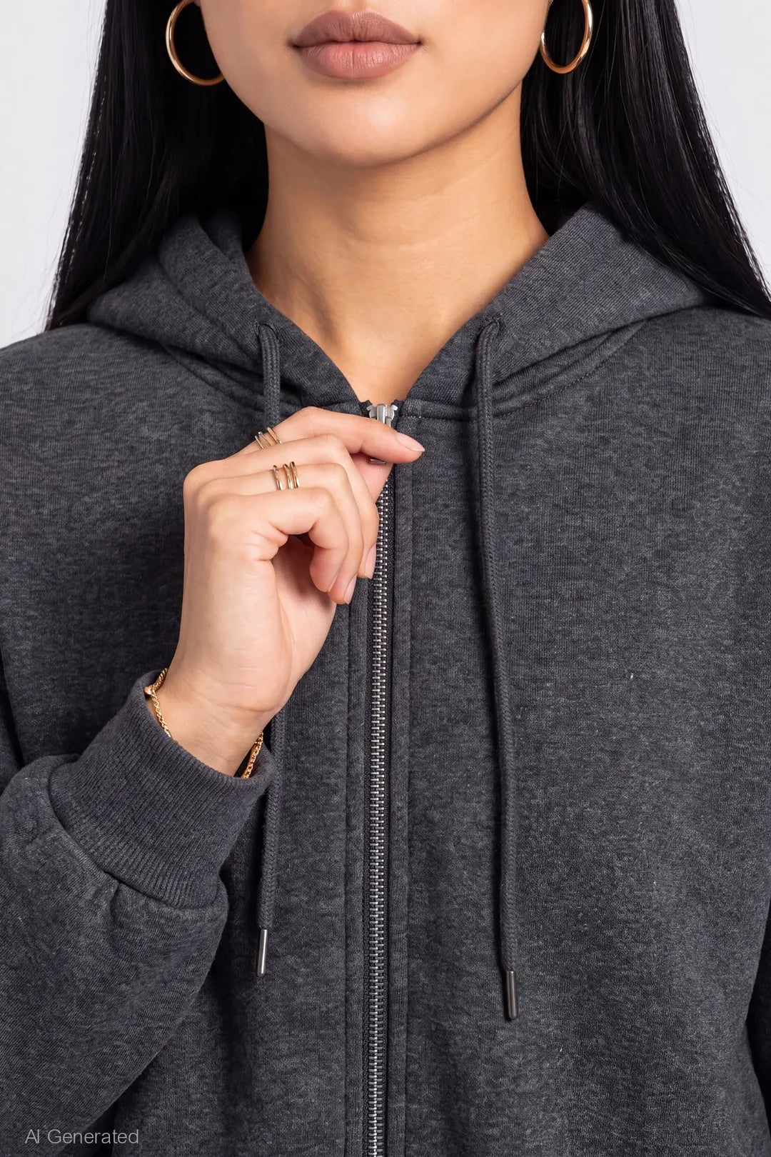 Alt View 4. Fleece Boxy Zip Hoodie - Charcoal