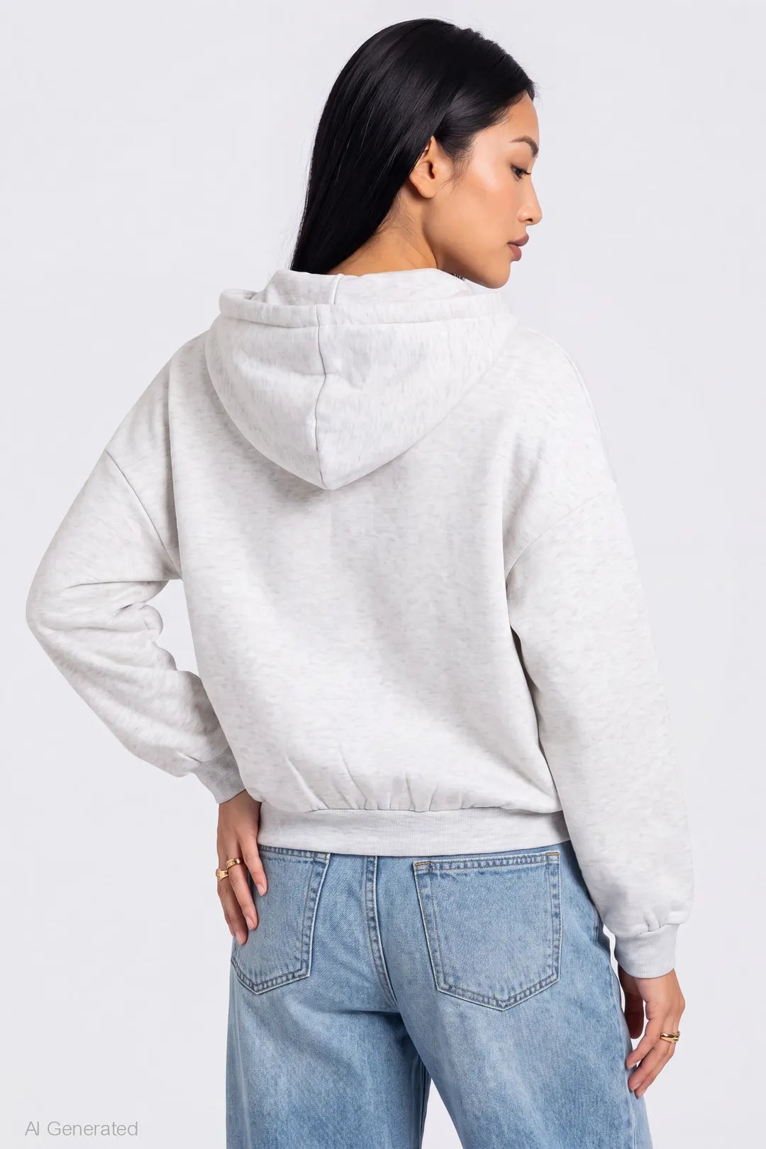 Alt View 2. Fleece Boxy Zip Hoodie - Light Grey