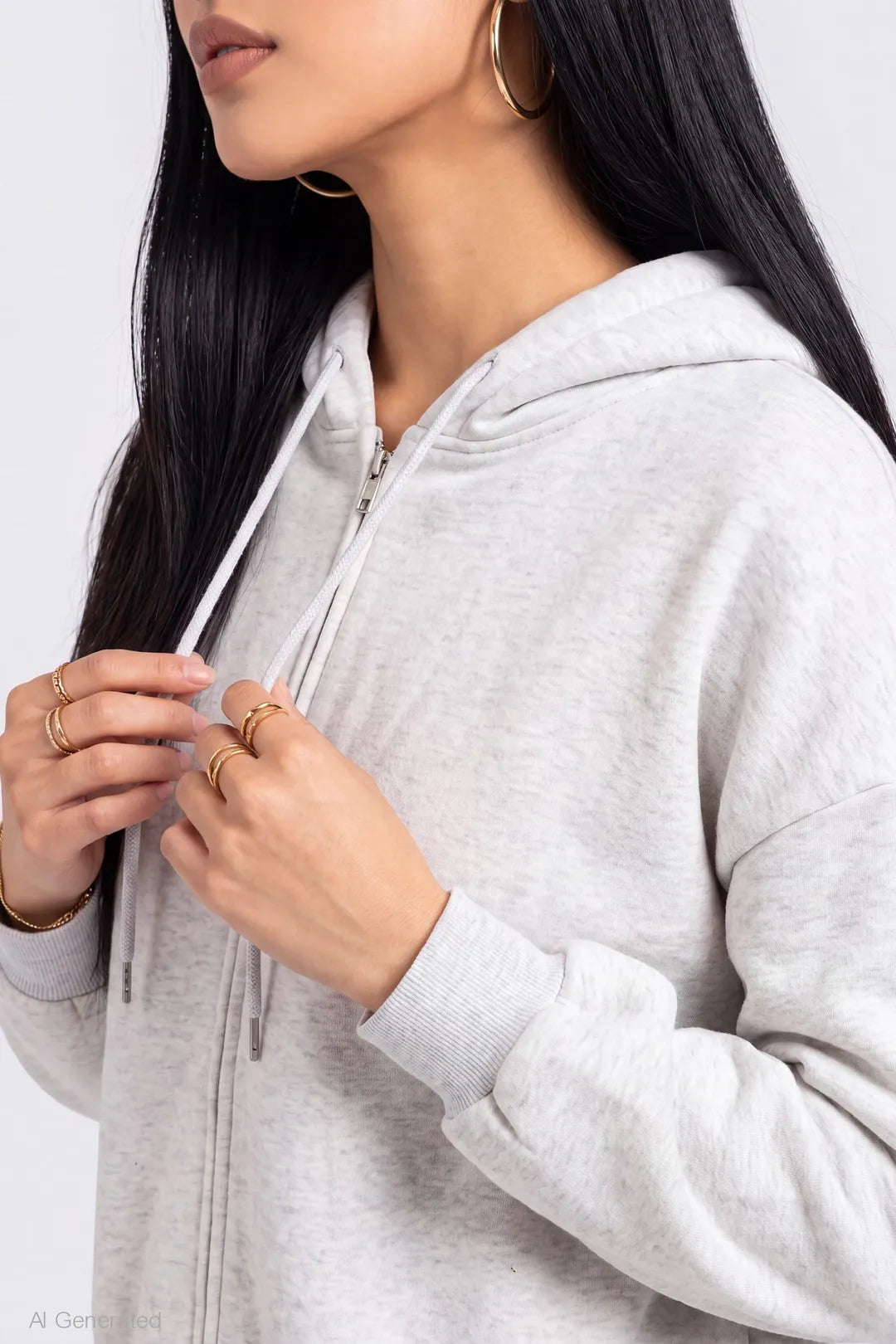 Alt View 4. Fleece Boxy Zip Hoodie - Light Grey