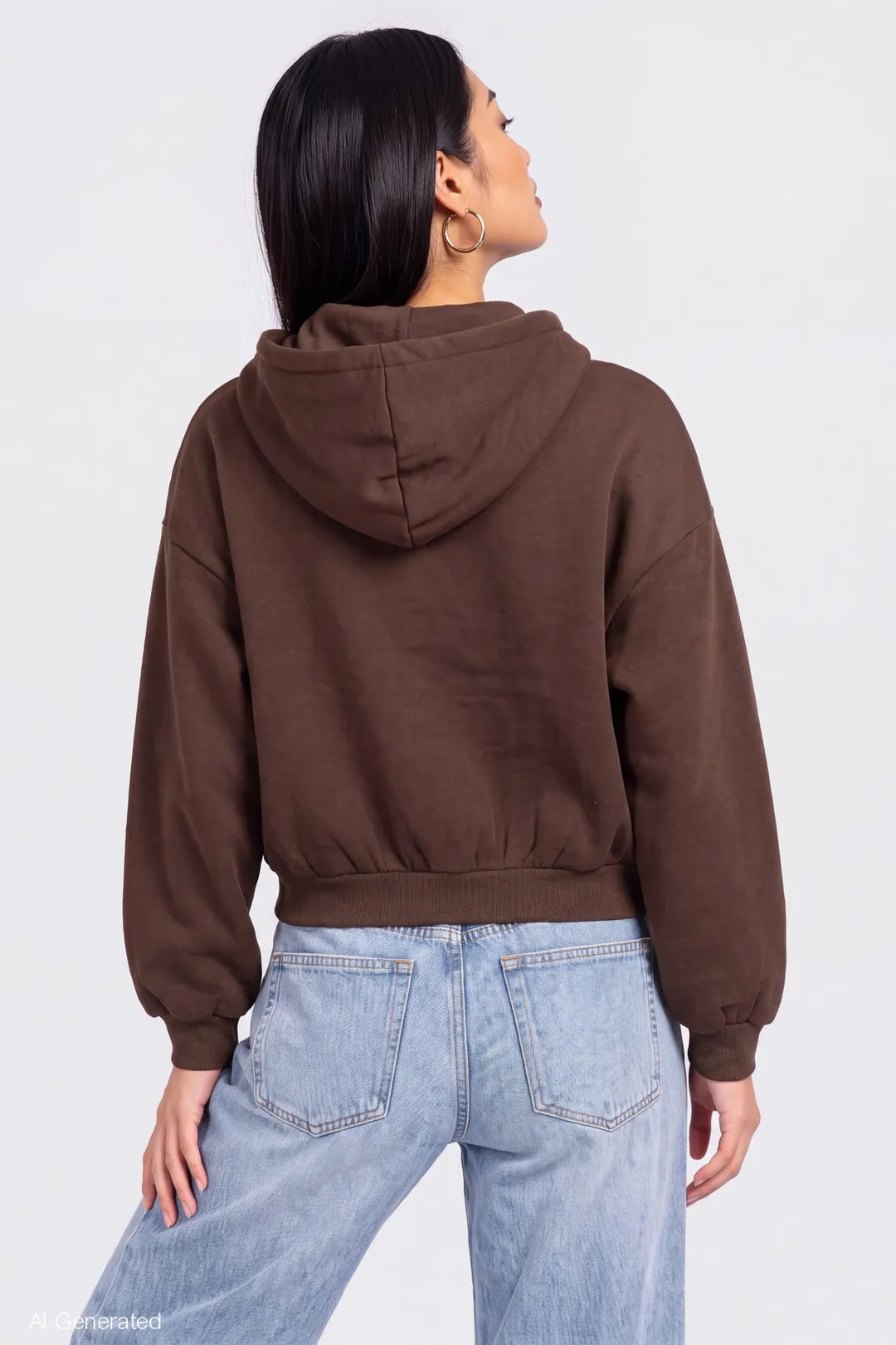 Alt View 2. Fleece Boxy Zip Hoodie - Brown
