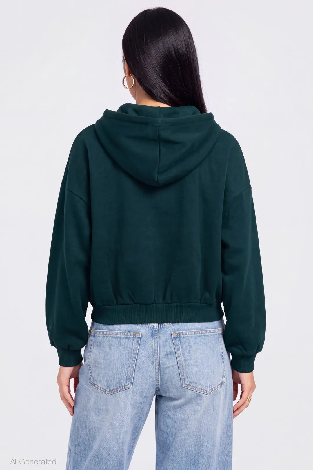 Alt View 2. Fleece Boxy Zip Hoodie - Green