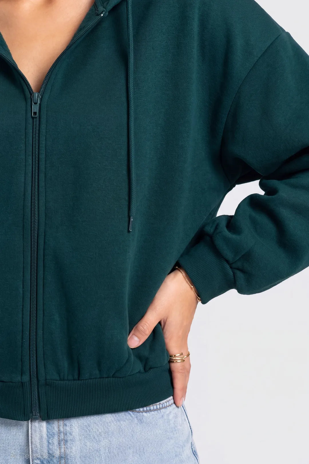 Alt View 4. Fleece Boxy Zip Hoodie - Green