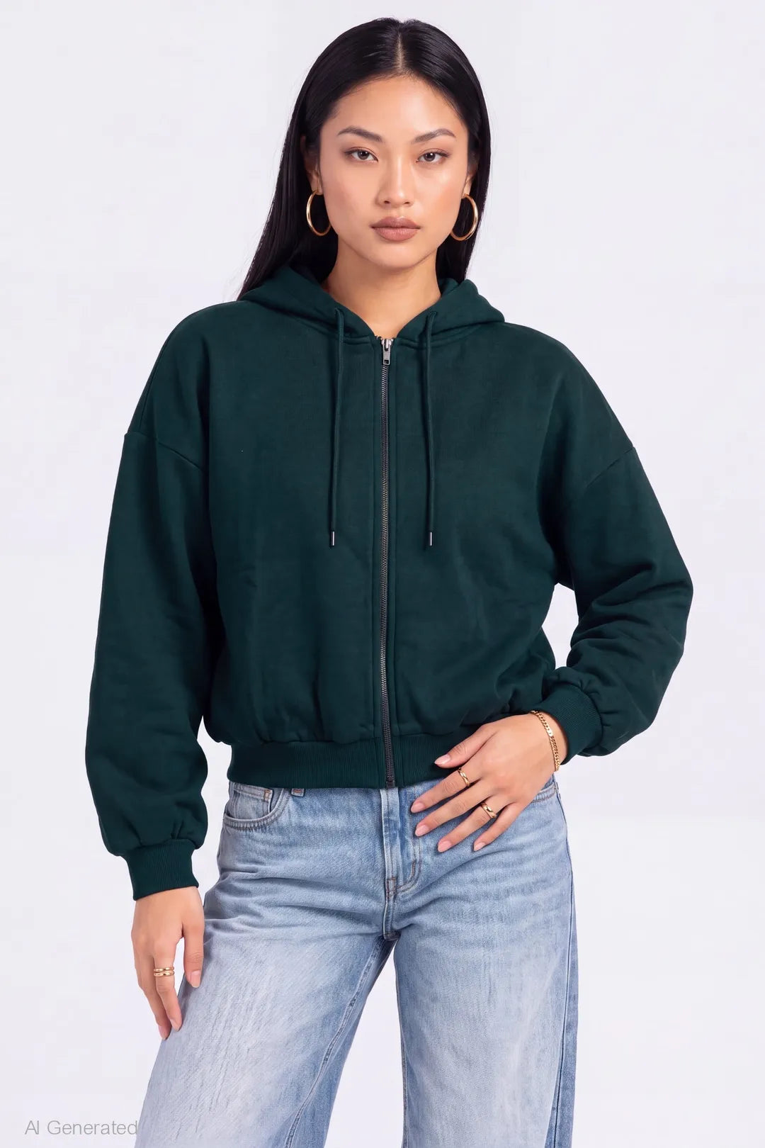 Fleece Boxy Zip Hoodie - Green