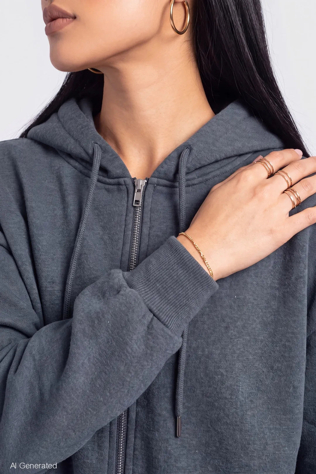 Alt View 4. Fleece Boxy Zip Hoodie - Dark Blue