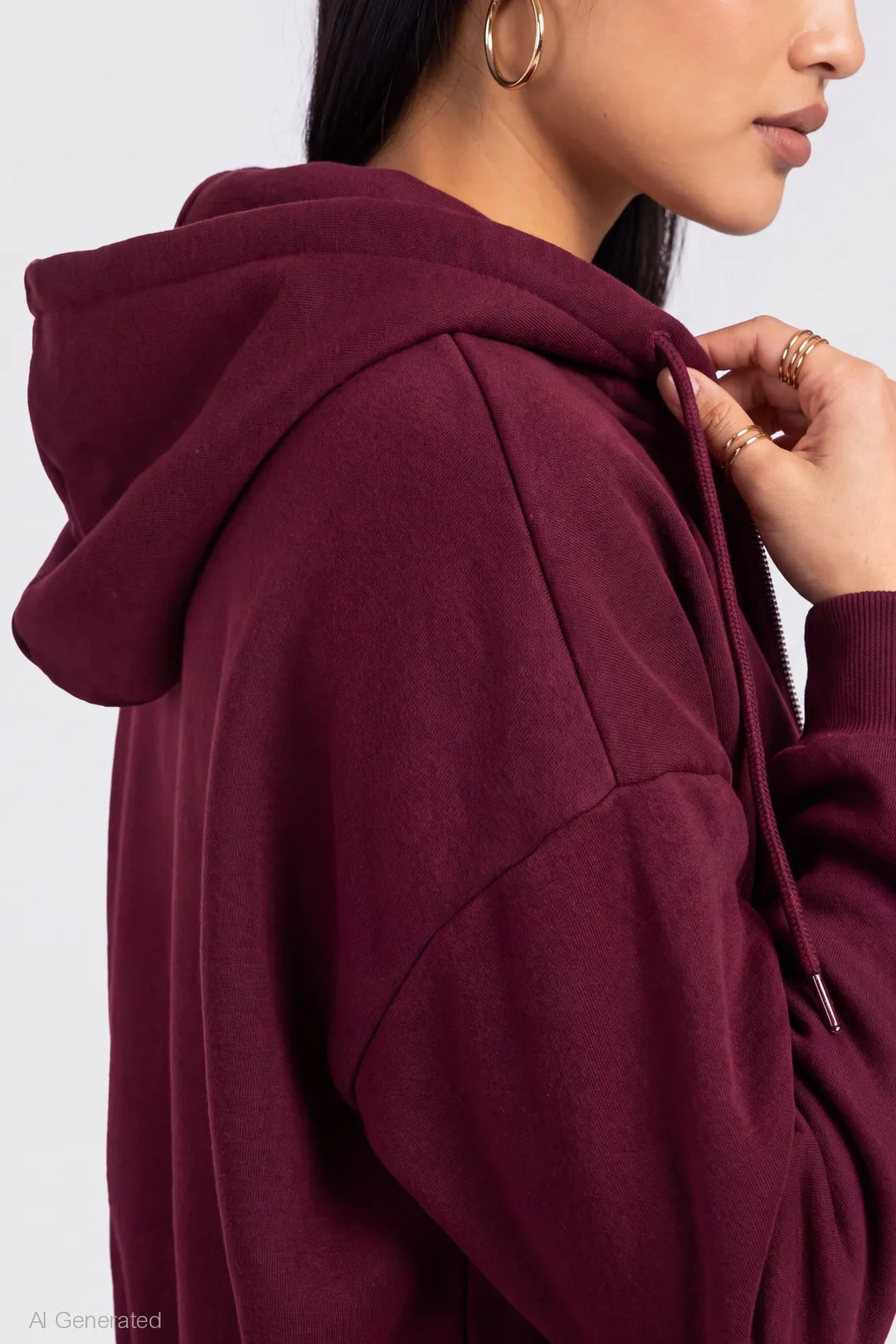 Alt View 4. Fleece Boxy Zip Hoodie - Burgundy