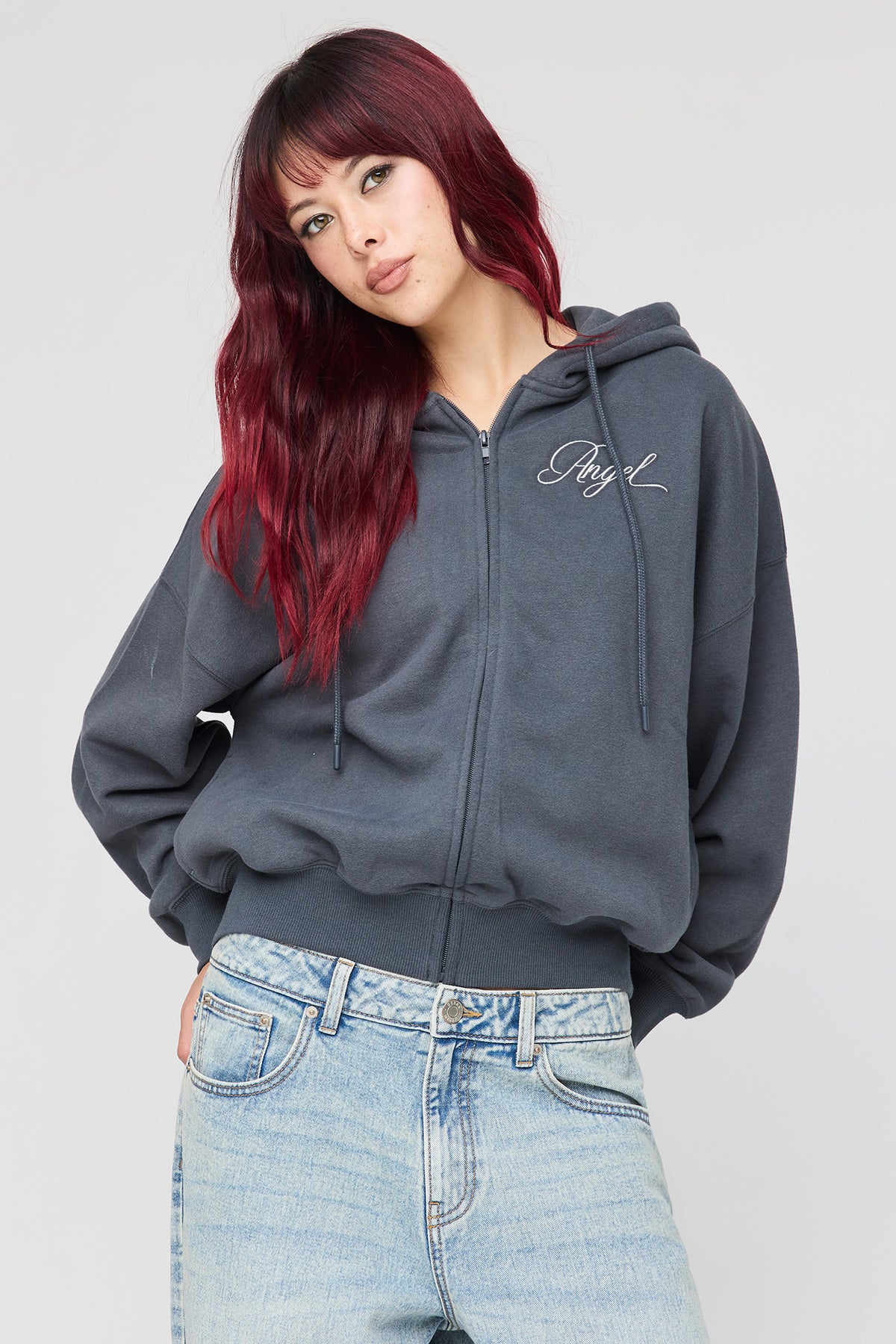 Alt View 2. Luxe Fleece Favourite Graphic Zip Hoodie - Dark Grey