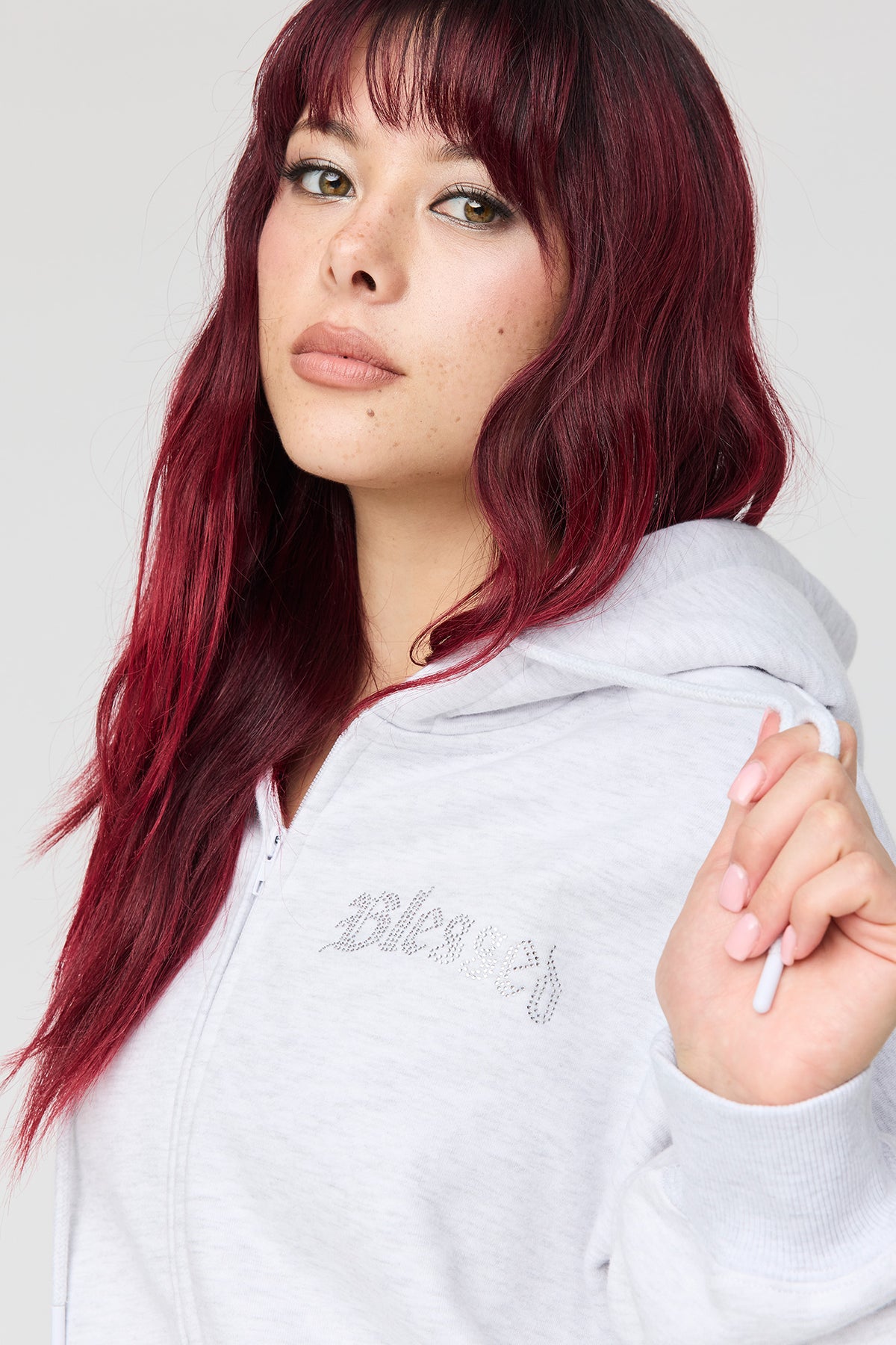 Alt View 4. Luxe Fleece Favourite Graphic Zip Hoodie - Light Grey