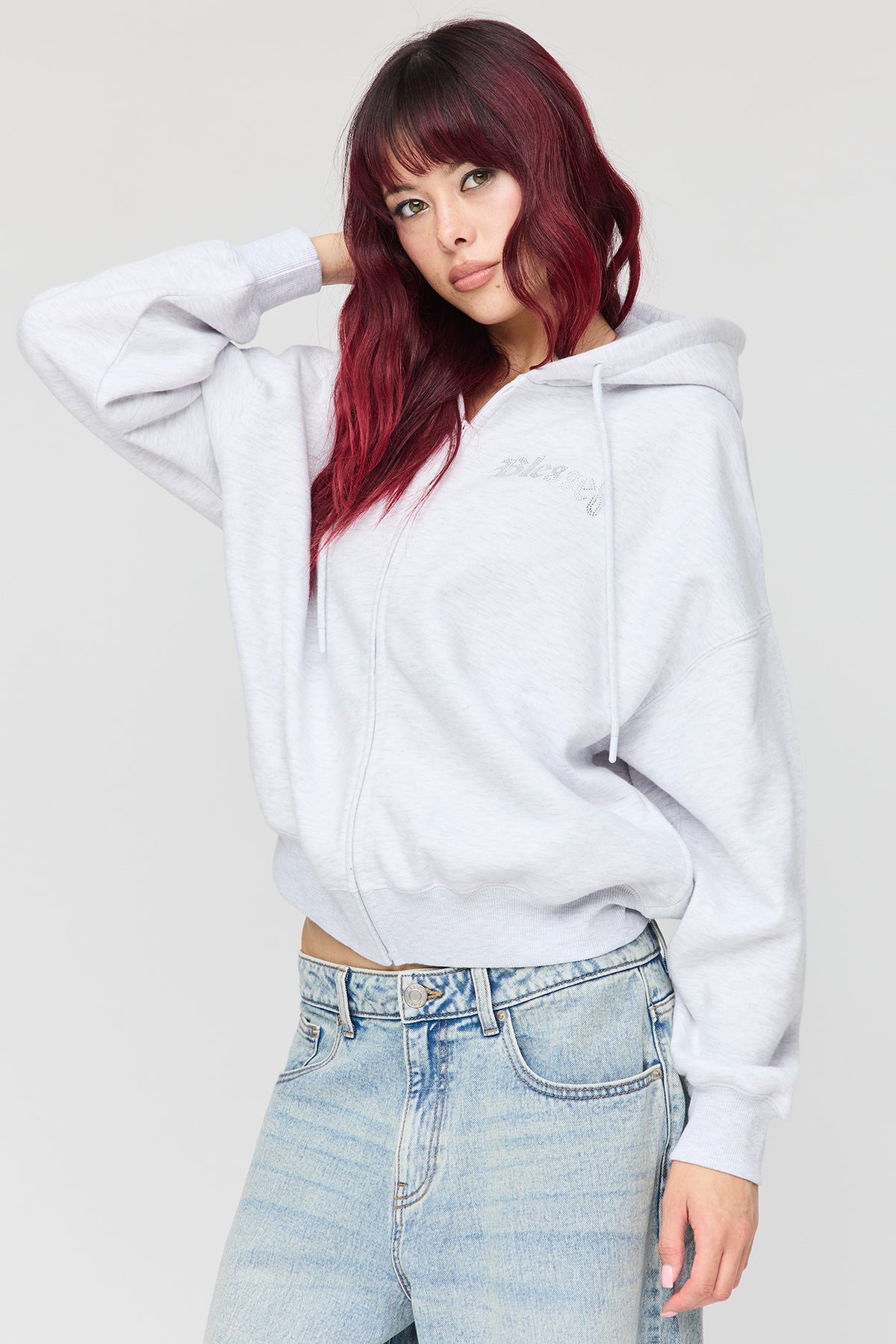 Alt View 2. Luxe Fleece Favourite Graphic Zip Hoodie - Light Grey