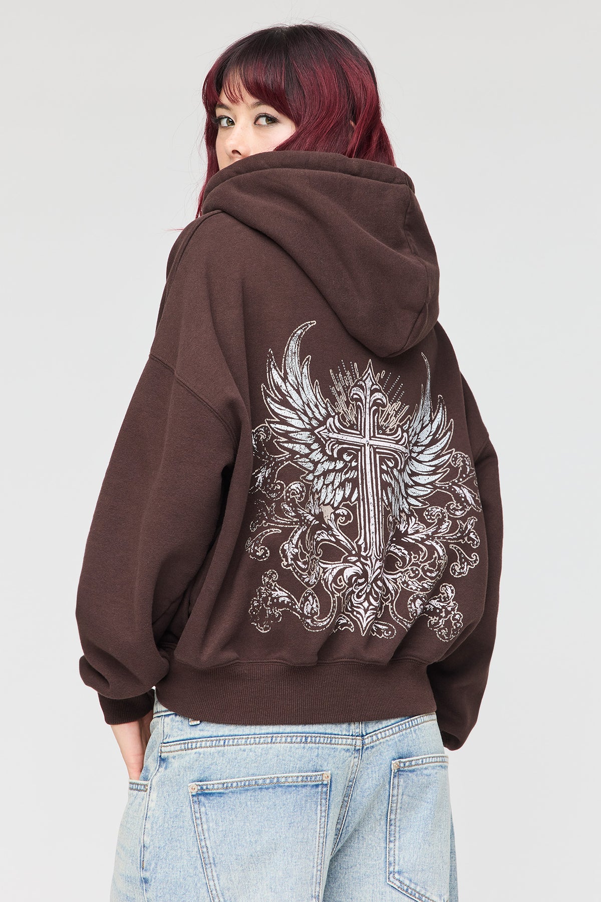 Luxe Fleece Favourite Graphic Zip Hoodie - Brown