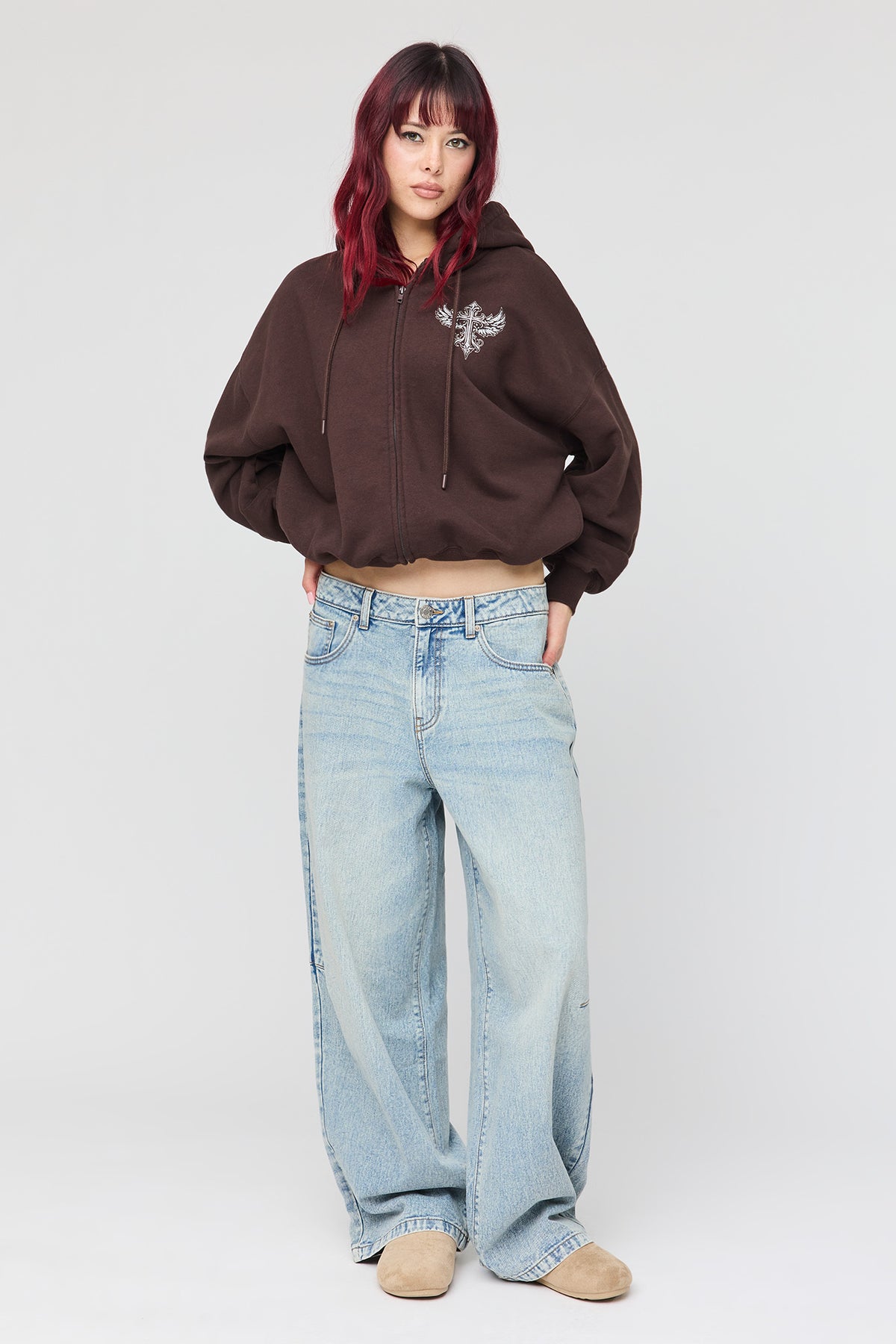 Alt View 2. Luxe Fleece Favourite Graphic Zip Hoodie - Brown