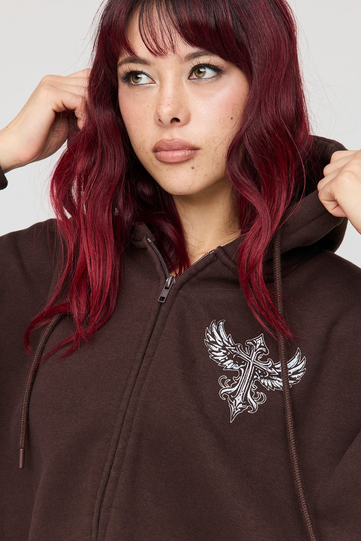 Alt View 3. Luxe Fleece Favourite Graphic Zip Hoodie - Brown