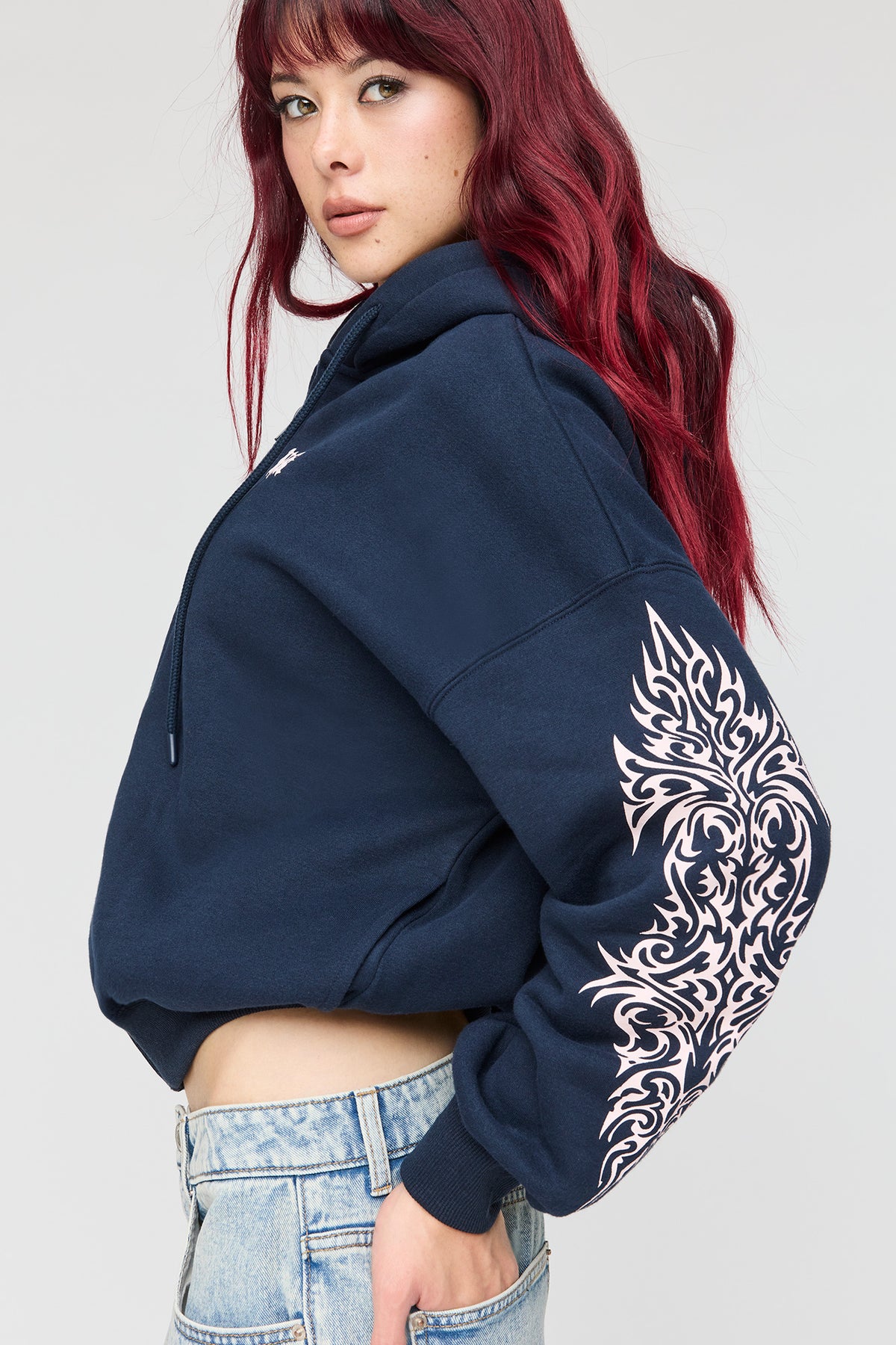 Luxe Fleece Favourite Graphic Zip Hoodie - Dark Blue