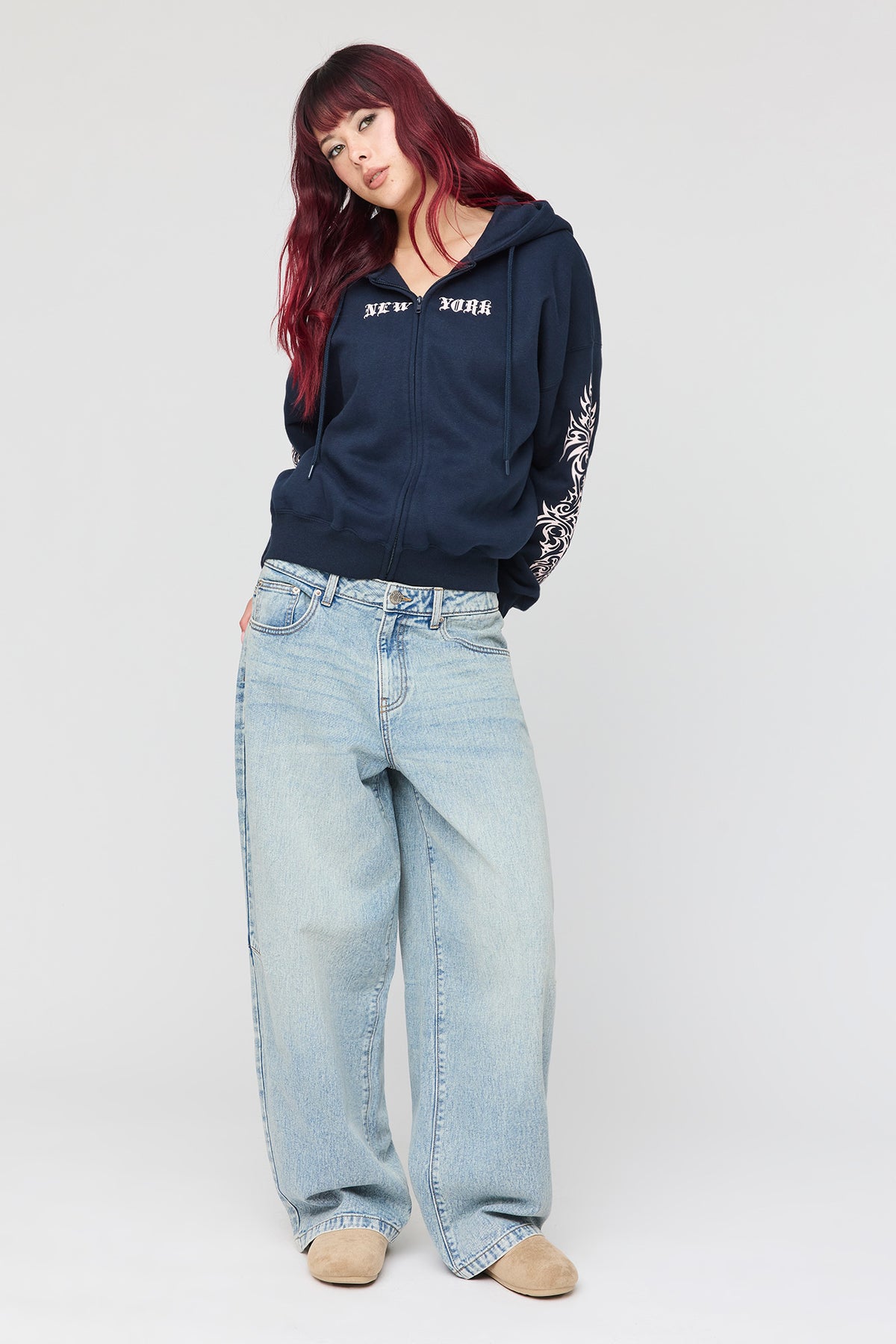 Alt View 3. Luxe Fleece Favourite Graphic Zip Hoodie - Dark Blue