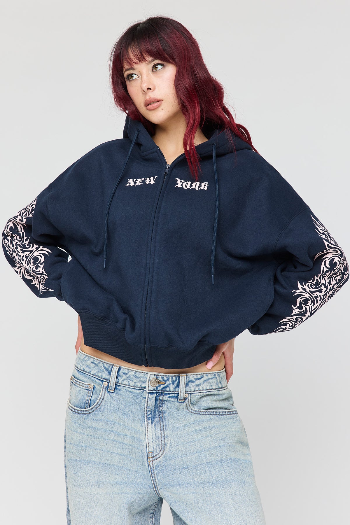 Alt View 4. Luxe Fleece Favourite Graphic Zip Hoodie - Dark Blue