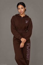 Playboy Rhinestone Cropped Zip Hoodie