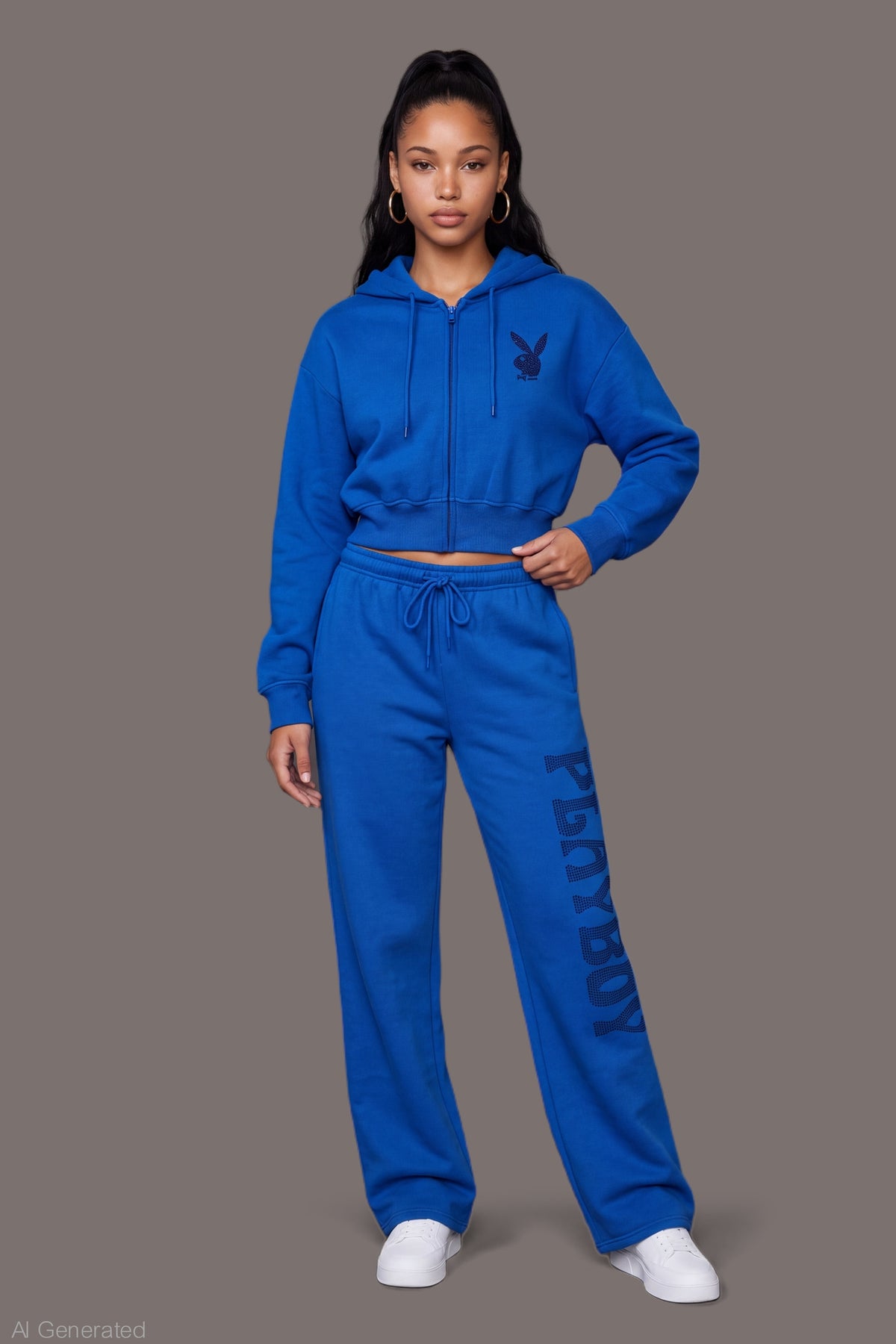 Alt View 3. Playboy Rhinestone Cropped Zip Hoodie - Blue