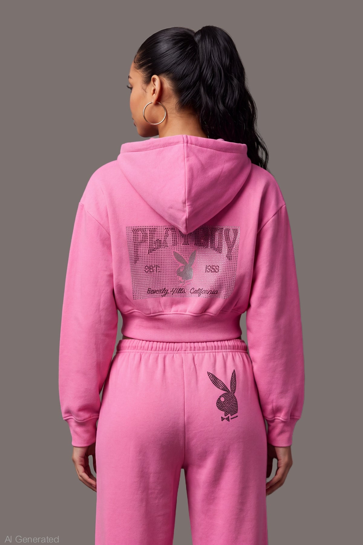 Alt View 2. Playboy Rhinestone Cropped Zip Hoodie - Pink