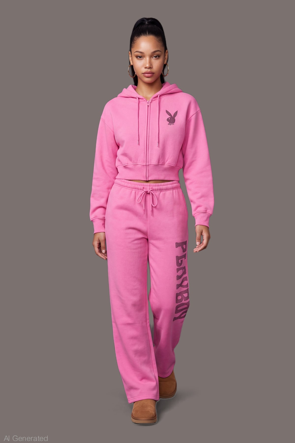 Alt View 3. Playboy Rhinestone Cropped Zip Hoodie - Pink
