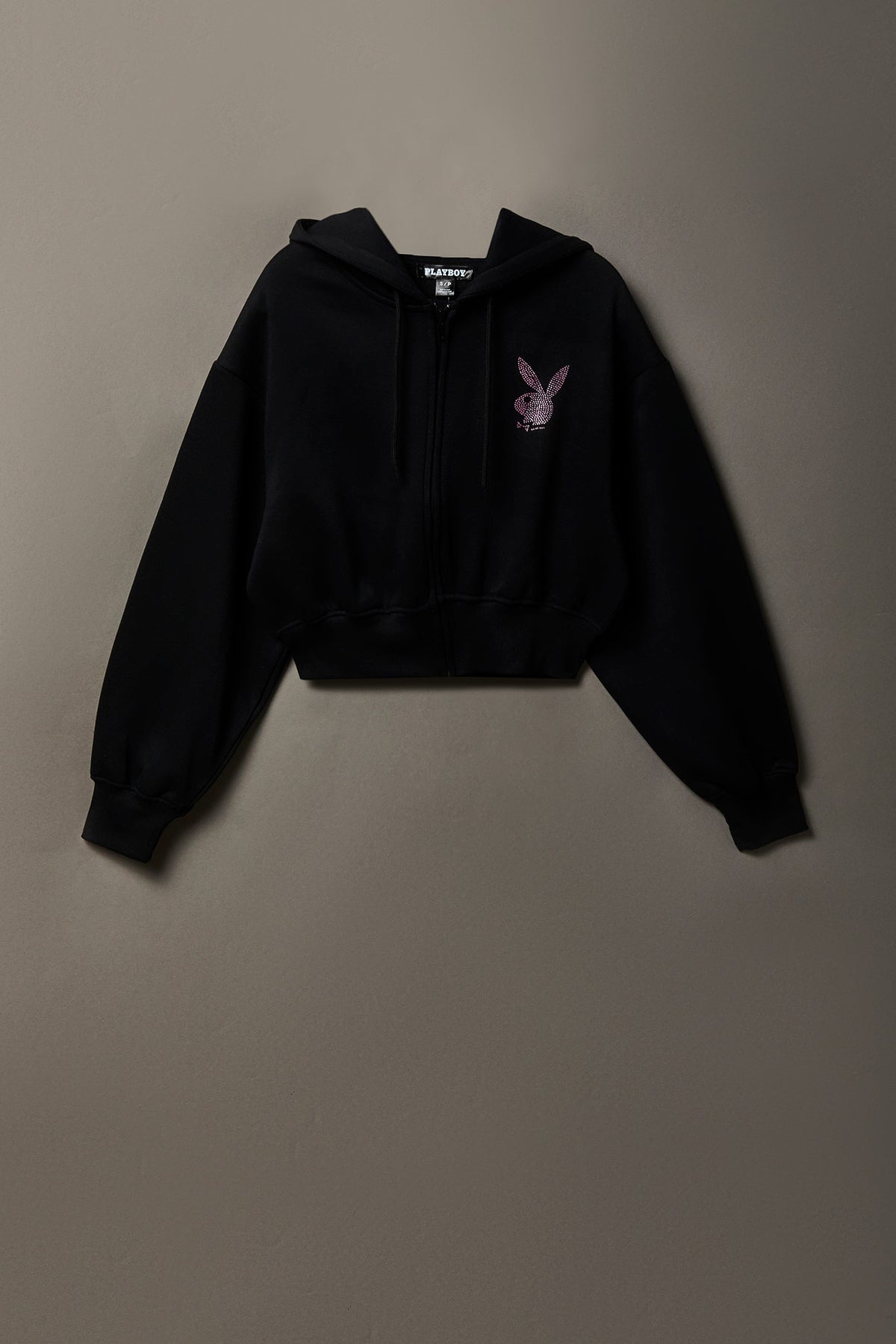 Alt View 6. Playboy Rhinestone Cropped Zip Hoodie - Black
