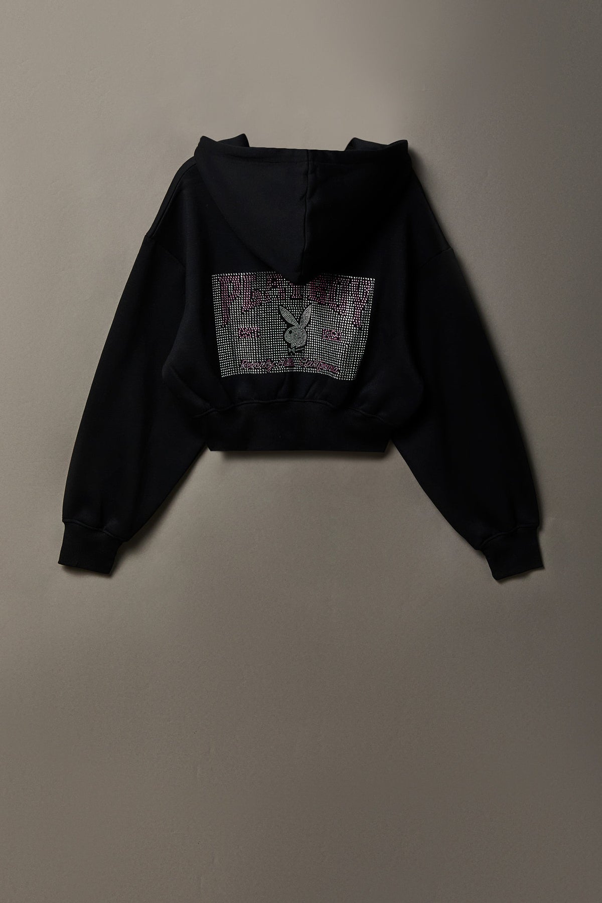 Alt View 5. Playboy Rhinestone Cropped Zip Hoodie - Black