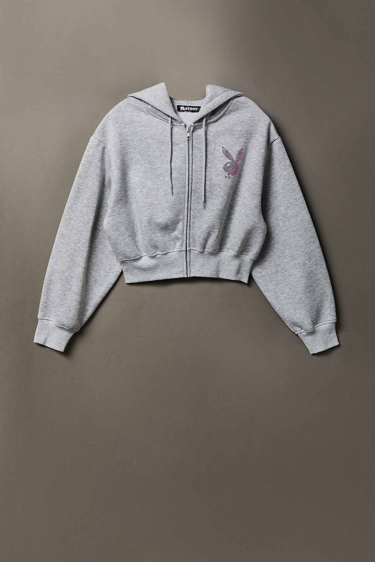 Alt View 5. Playboy Rhinestone Cropped Zip Hoodie - Heather Grey