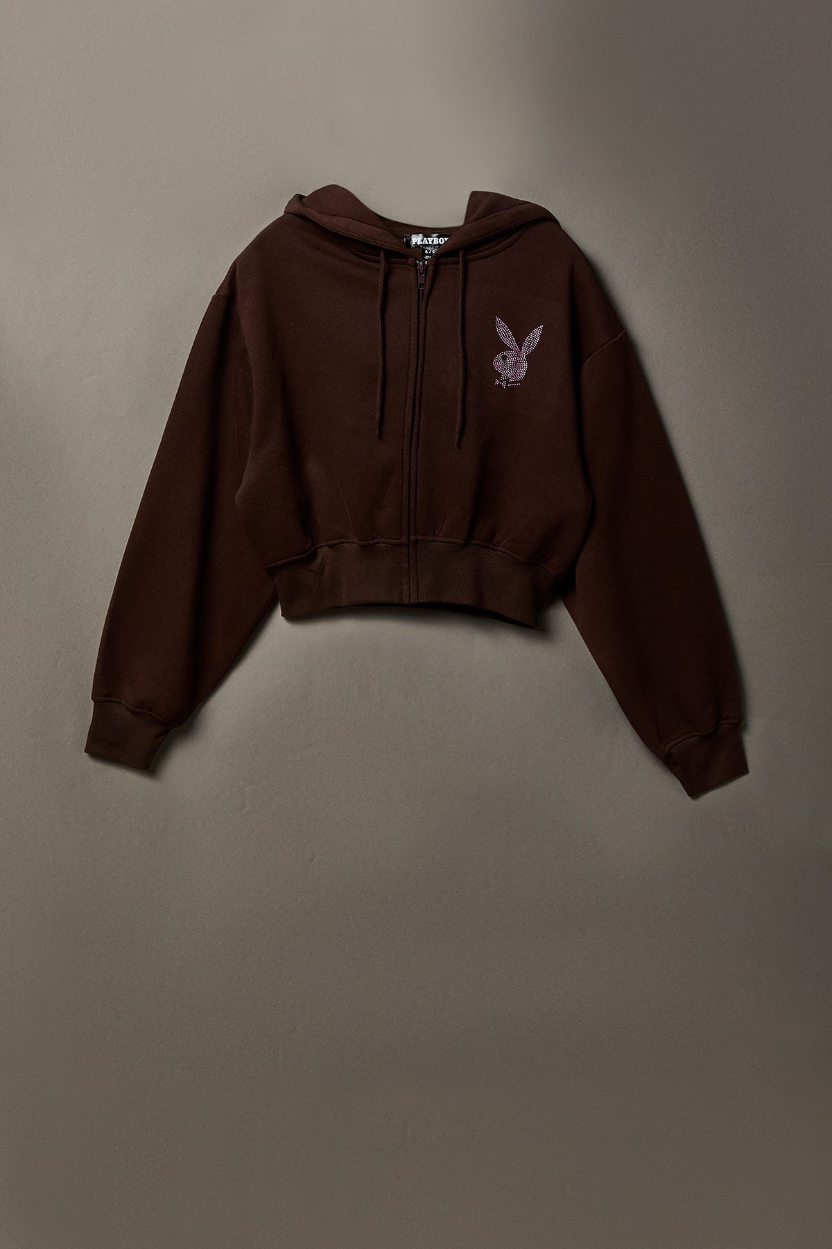 Alt View 6. Playboy Rhinestone Cropped Zip Hoodie - Brown