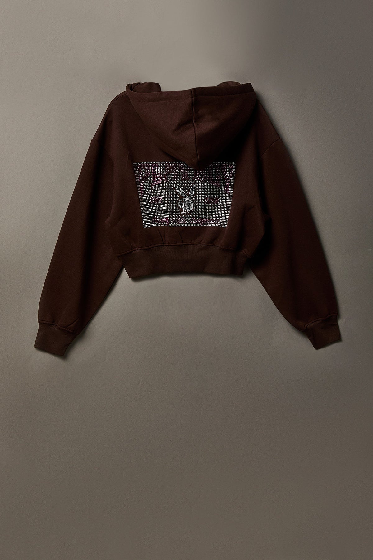 Alt View 5. Playboy Rhinestone Cropped Zip Hoodie - Brown