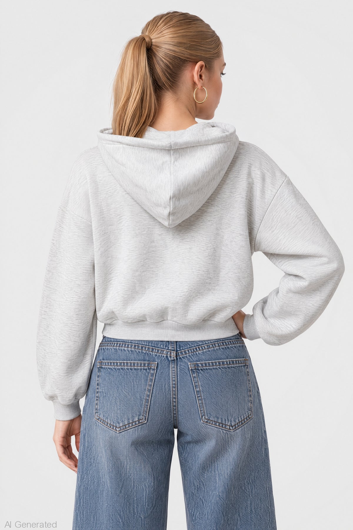 Alt View 2. Fleece Boxy Zip Hoodie - Light Grey