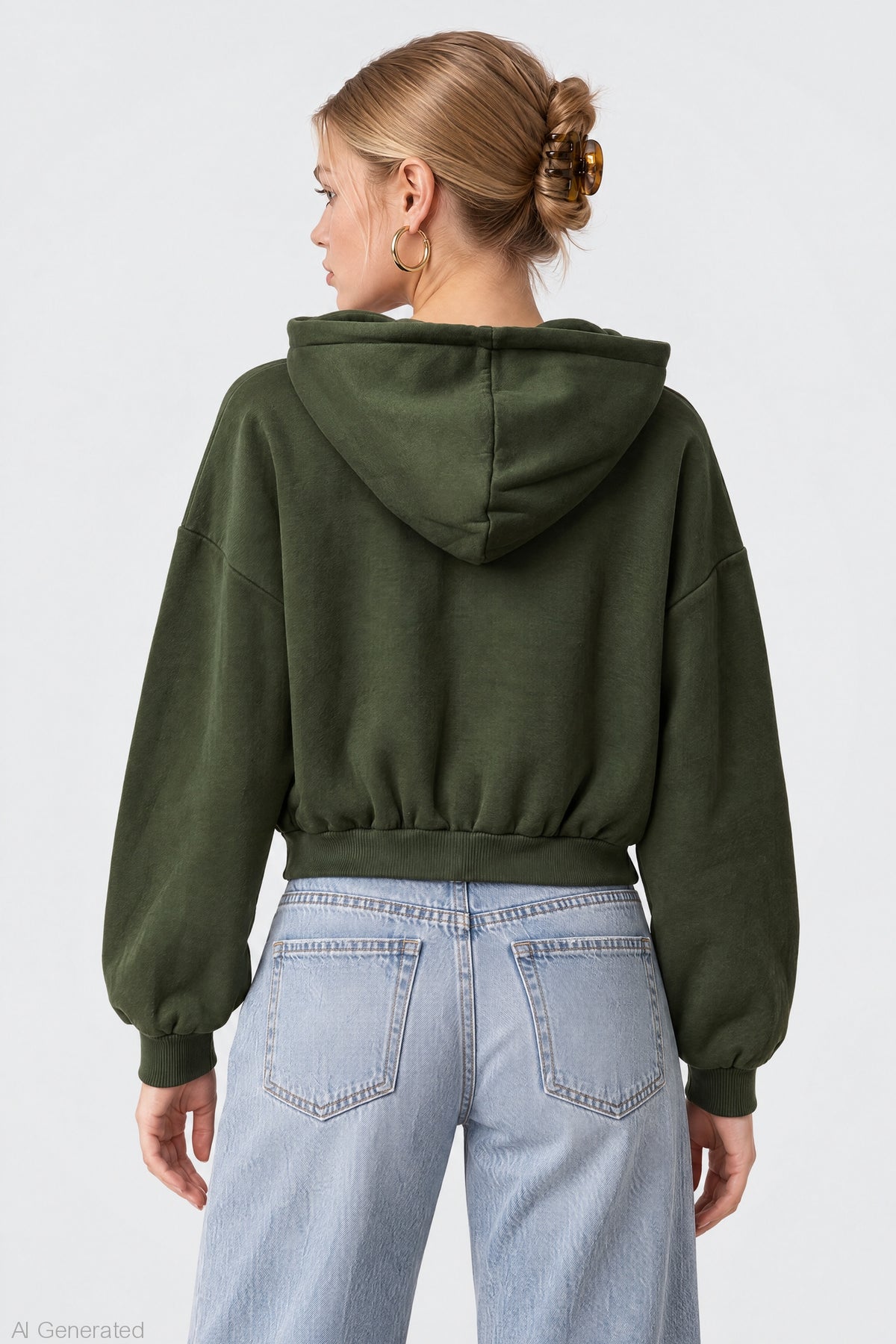 Alt View 2. Fleece Boxy Zip Hoodie - Green