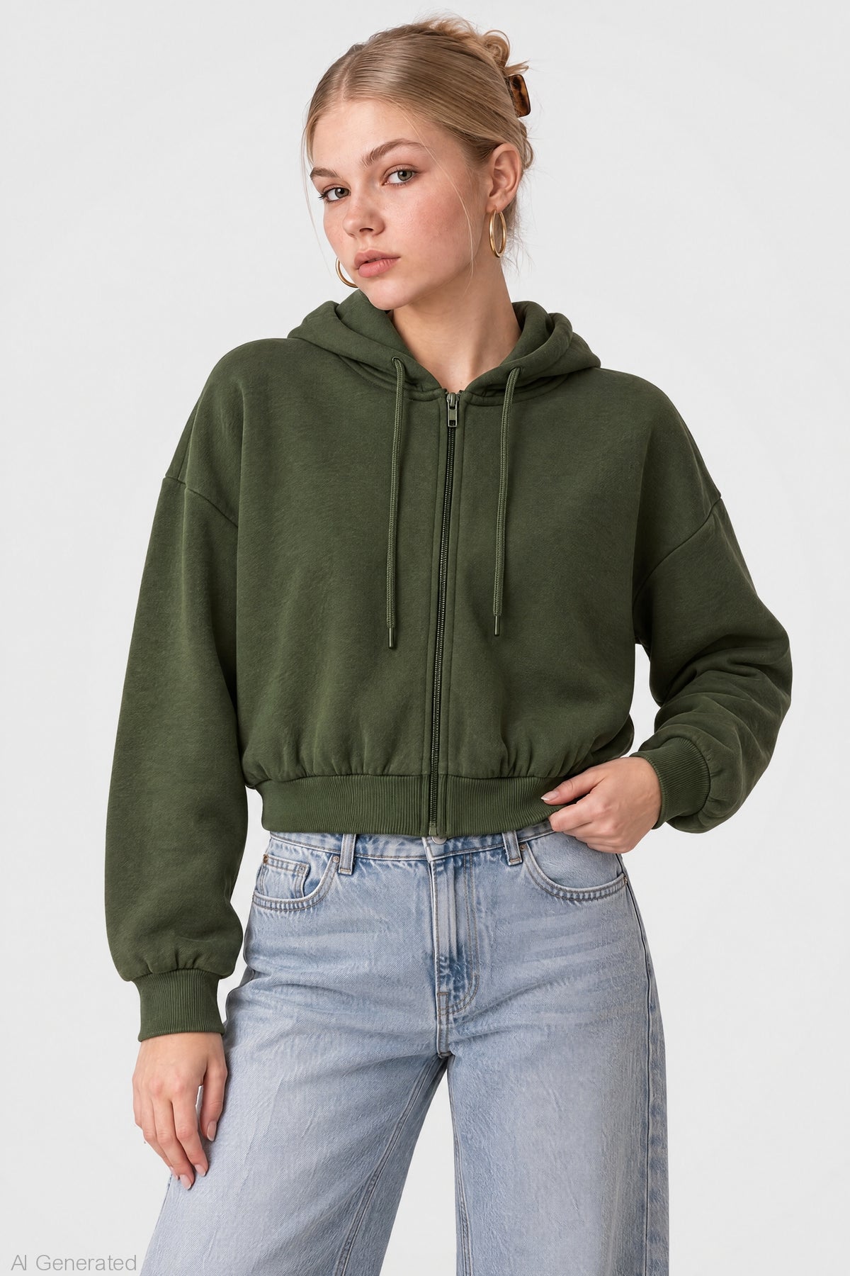 Fleece Boxy Zip Hoodie - Green