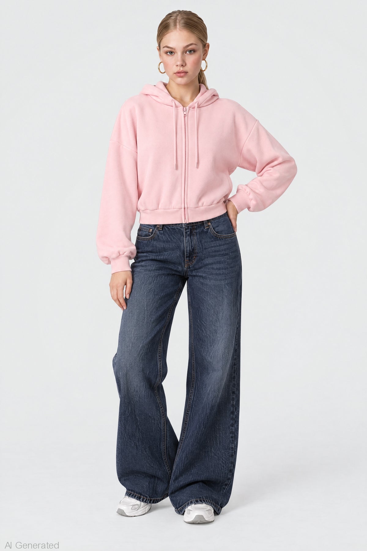 Alt View 3. Fleece Boxy Zip Hoodie - Light Pink