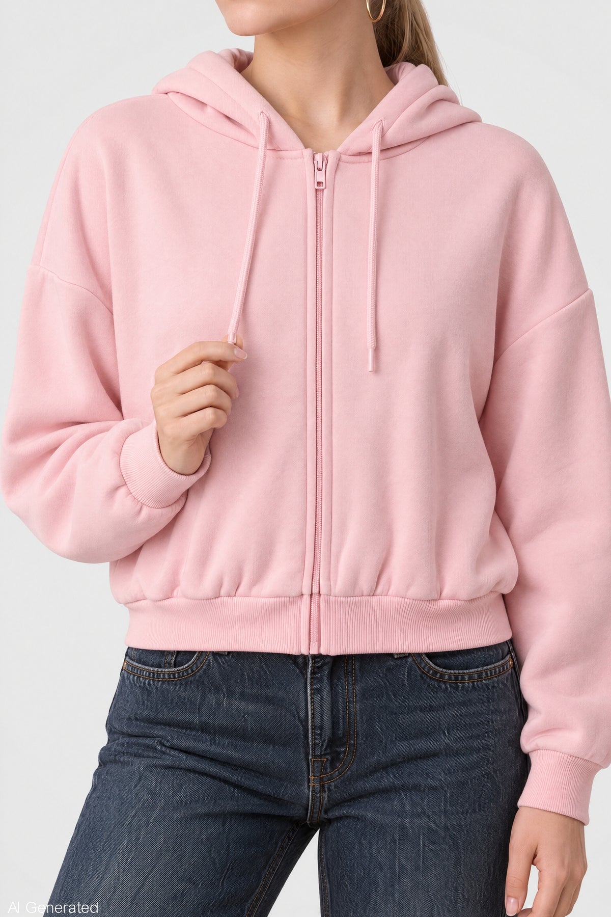 Alt View 4. Fleece Boxy Zip Hoodie - Light Pink
