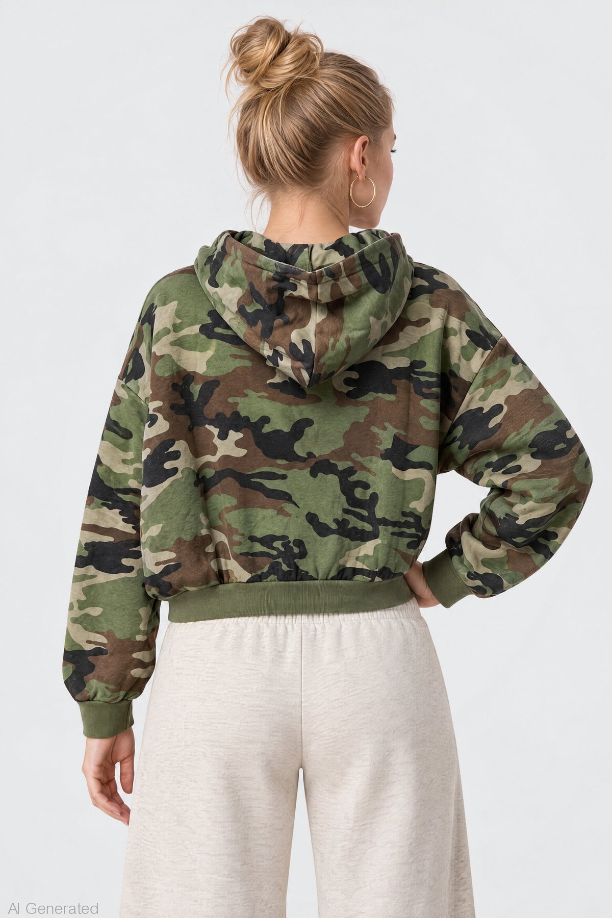 Alt View 2. Fleece Boxy Zip Hoodie - Camouflage