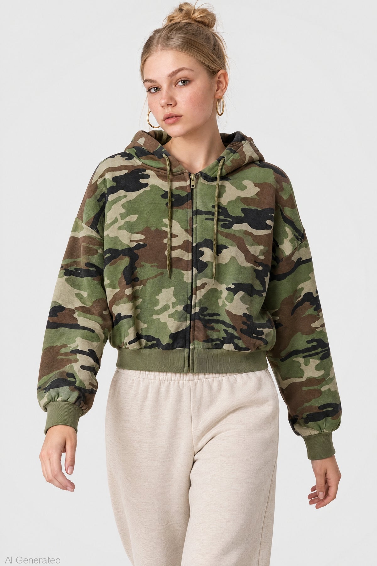 Fleece Boxy Zip Hoodie - Camouflage