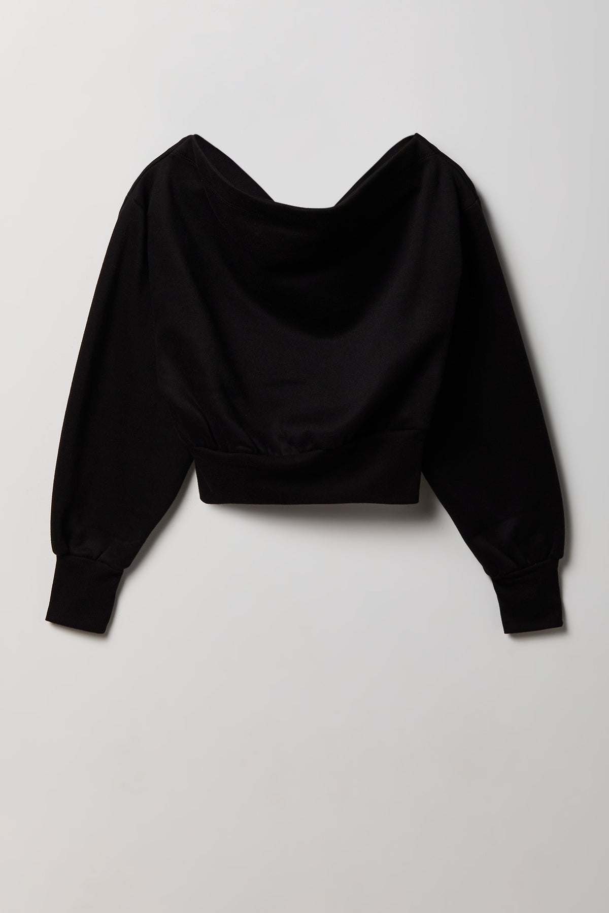 Off Shoulder Fleece Sweatshirt - Black