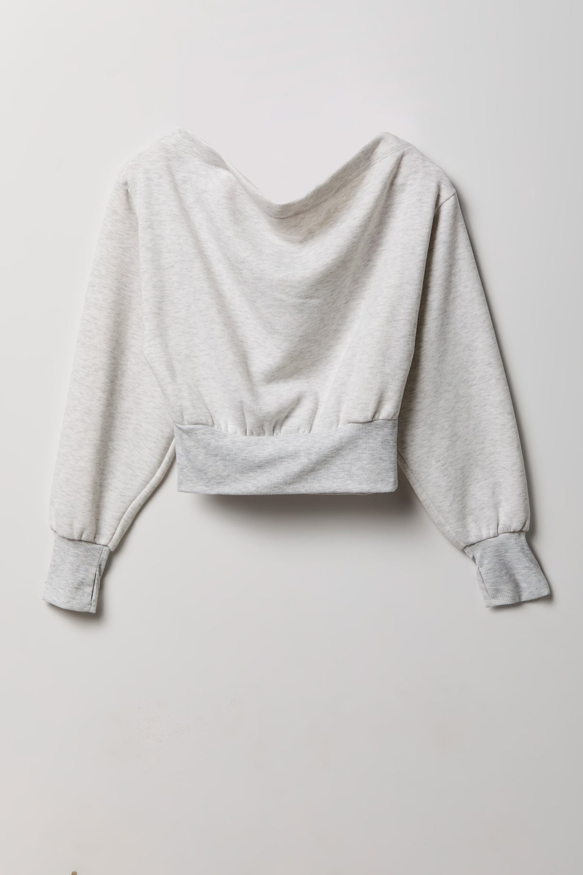 Off Shoulder Fleece Sweatshirt - Light Grey