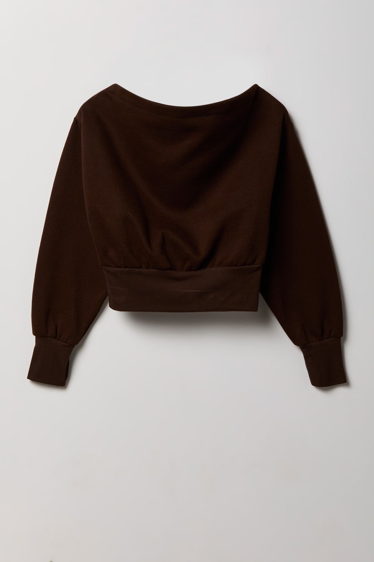Off Shoulder Fleece Sweatshirt - Brown