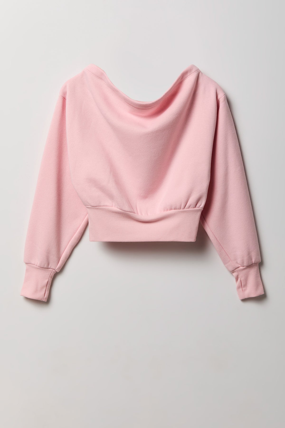 Off Shoulder Fleece Sweatshirt - Light Pink