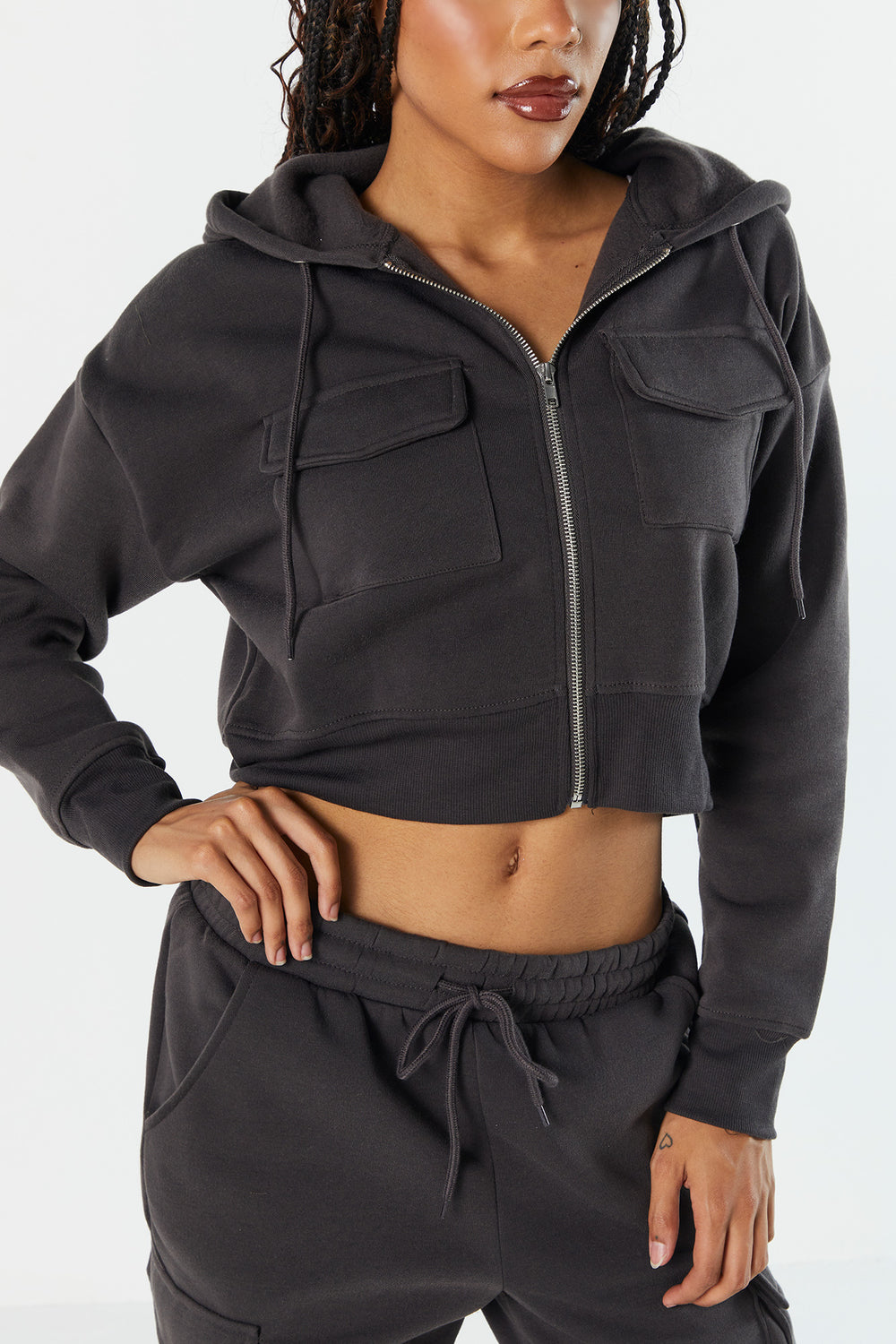 Fleece Cargo Pocket Zip-Up Hoodie Fleece Cargo Pocket Zip-Up Hoodie 8