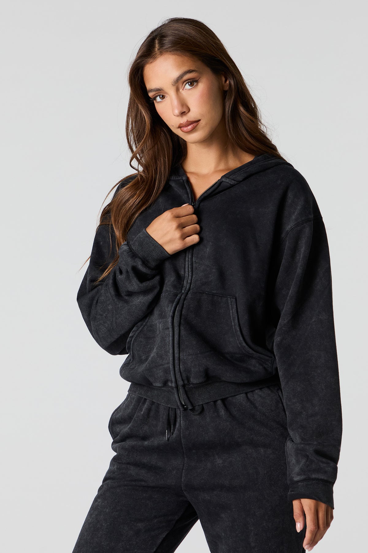 Washed Fleece Zip-Up Hoodie