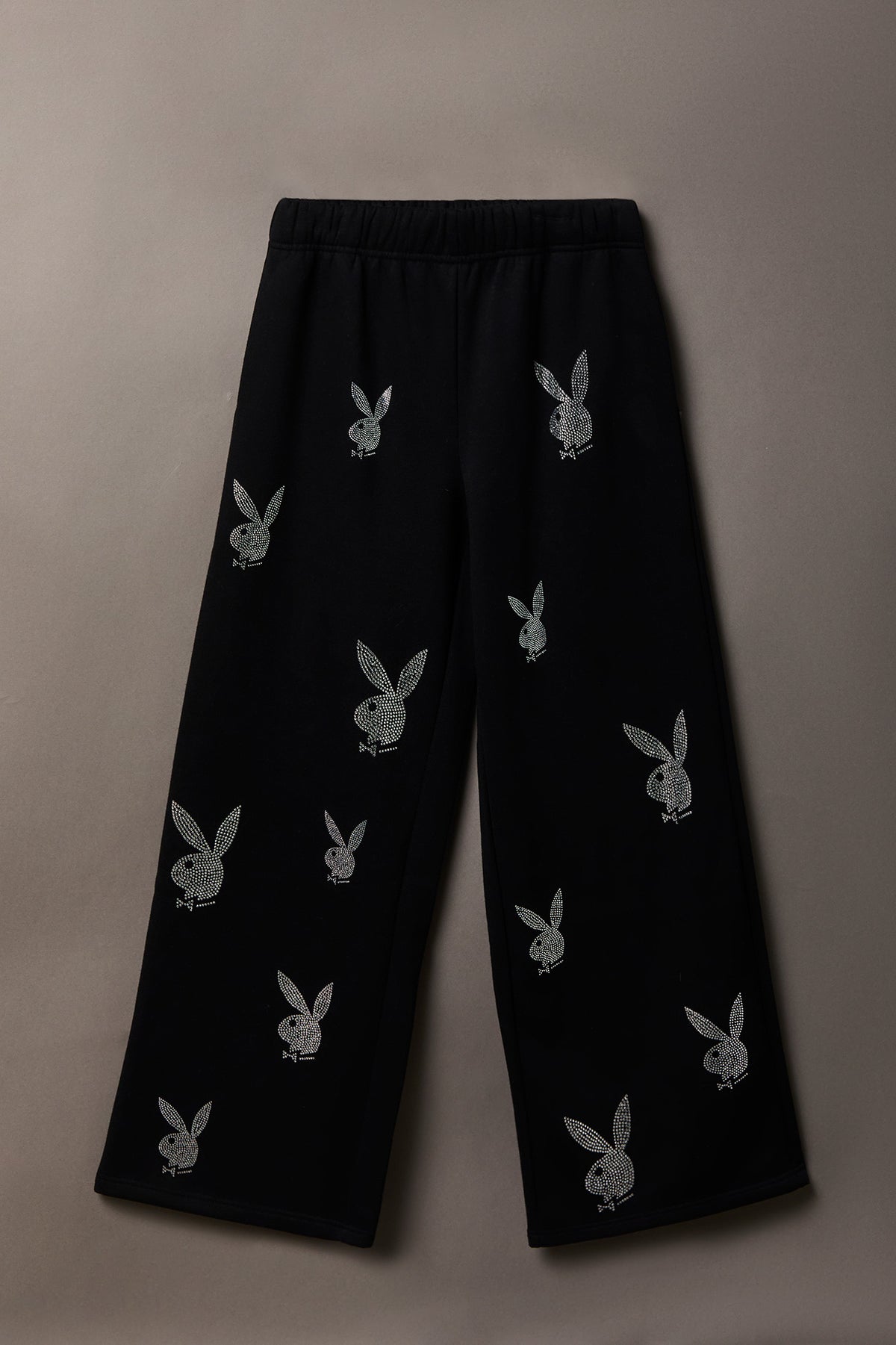 Playboy Rhinestone Ultra Wide Leg Sweatpant - Black
