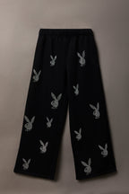 Playboy Rhinestone Ultra Wide Leg Sweatpant