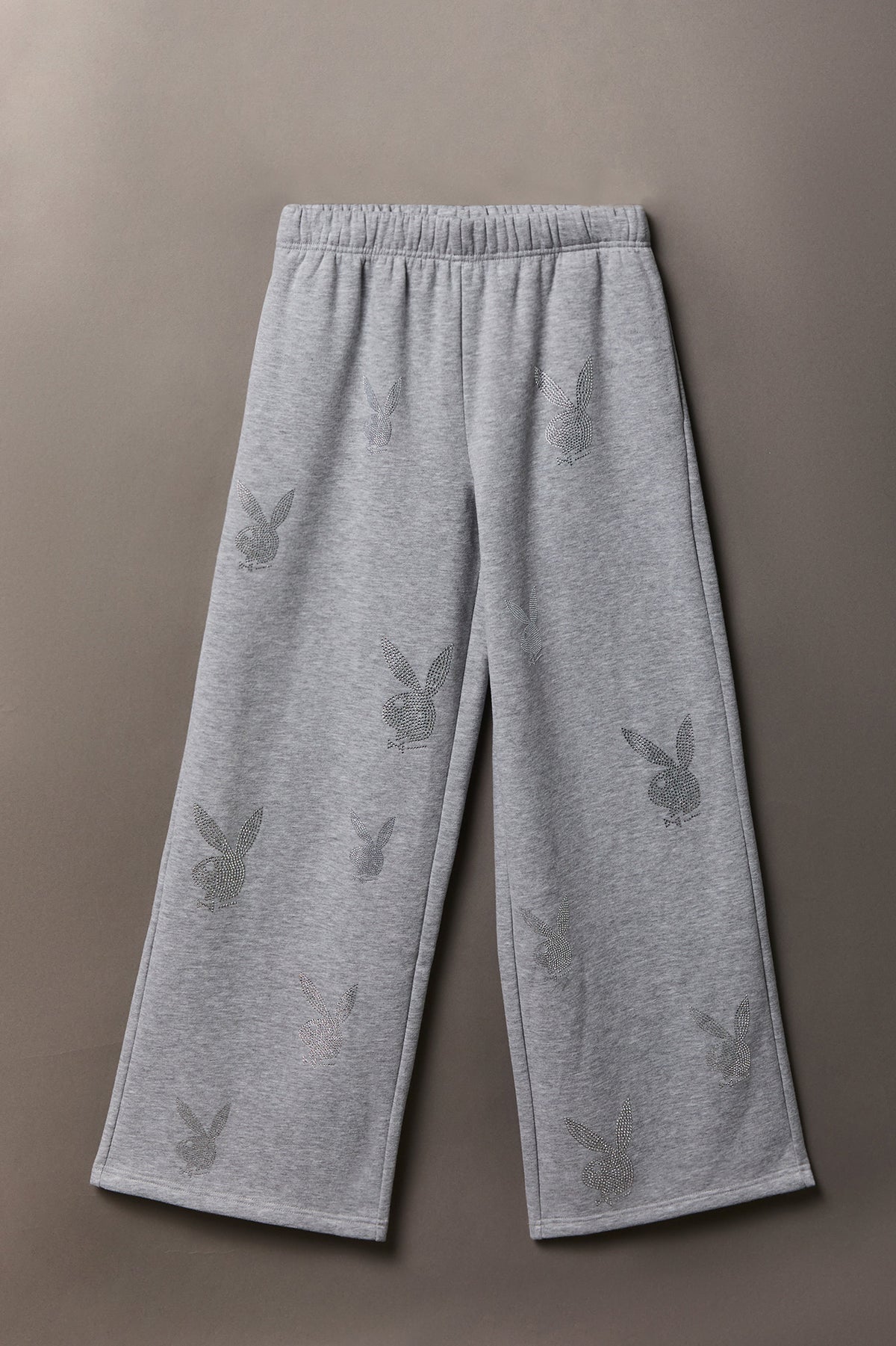 Playboy Rhinestone Ultra Wide Leg Sweatpant - Heather Grey