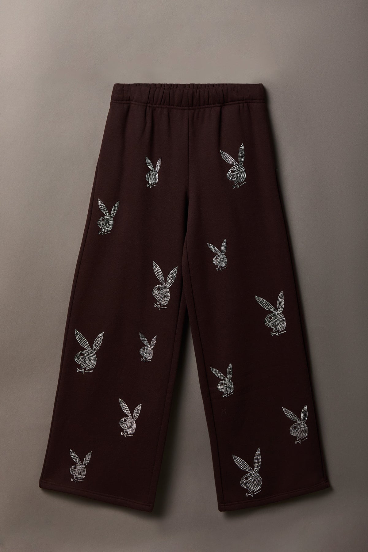 Playboy Rhinestone Ultra Wide Leg Sweatpant - Brown