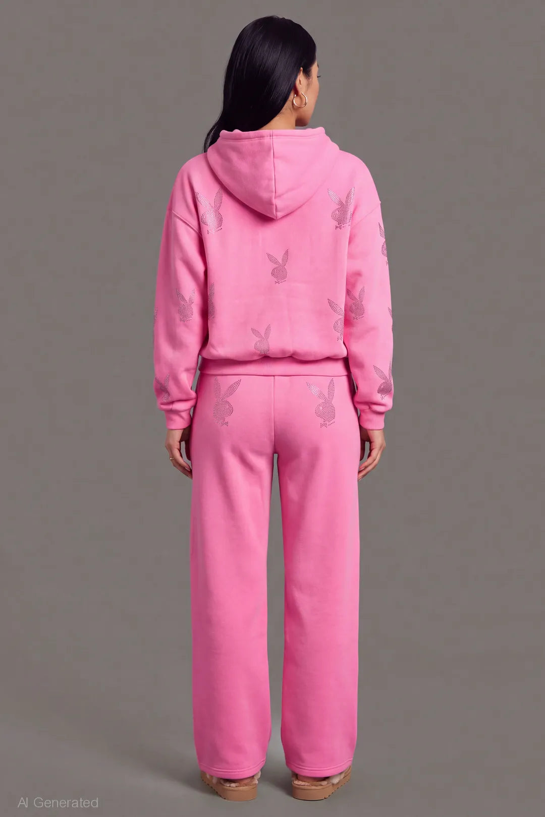 Alt View 2. Playboy Rhinestone Ultra Wide Leg Sweatpant - Pink